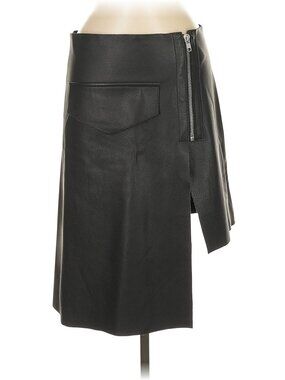 New! Black Genuine Leather Knee Length Symmetrical Skirt, Sz. M